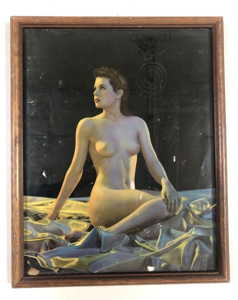1942 WWII Pin-up Nude Female Lithograph by Signed C Moss in Wood Frame - 5