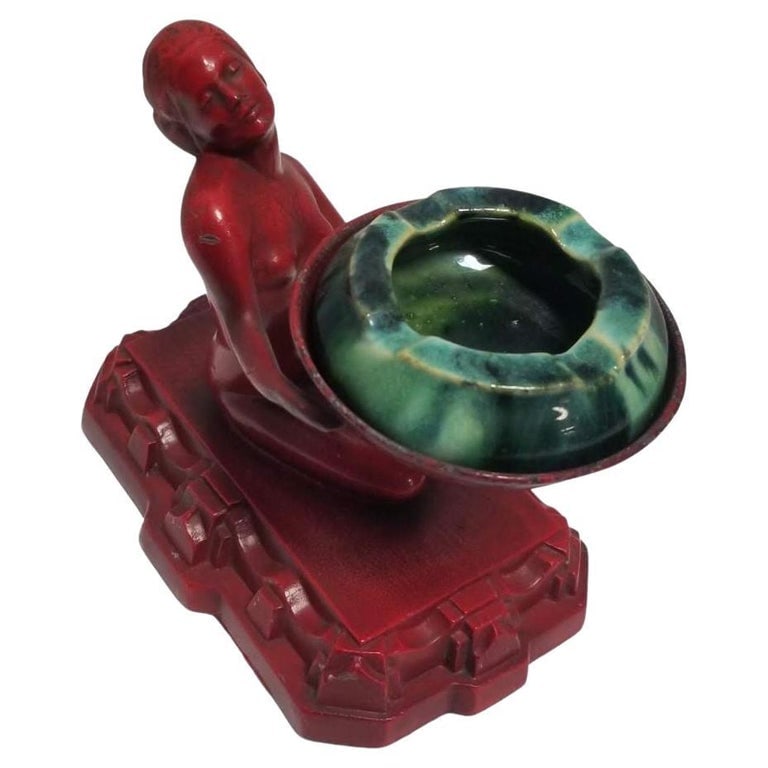 Rare Red Enamel Nuart Nude Female Ashtray w/ McCoy Ashtray - 2