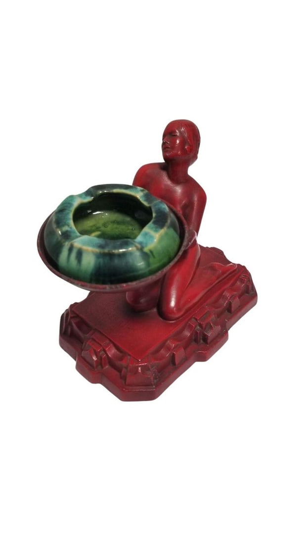 Rare Red Enamel Nuart Nude Female Ashtray w/ McCoy Ashtray - 3
