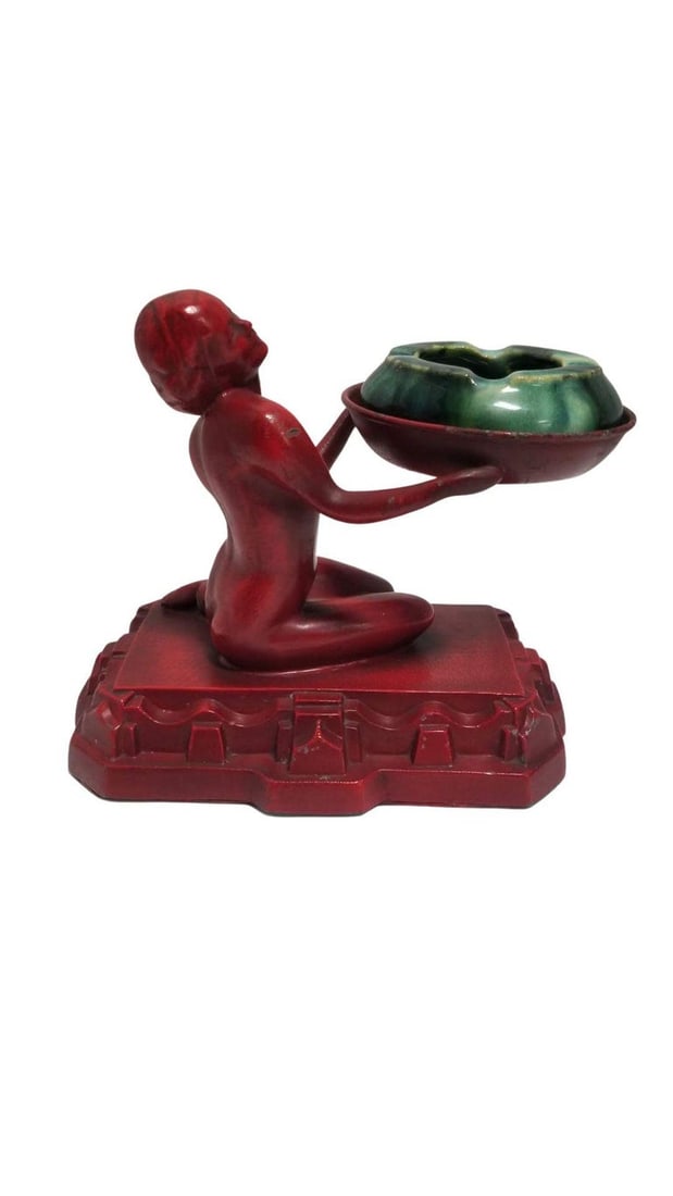 Rare Red Enamel Nuart Nude Female Ashtray w/ McCoy Ashtray - 4