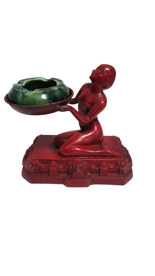 Rare Red Enamel Nuart Nude Female Ashtray w/ McCoy Ashtray - 5