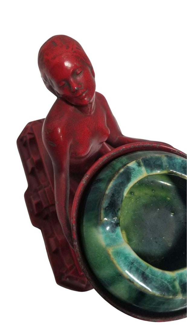 Rare Red Enamel Nuart Nude Female Ashtray w/ McCoy Ashtray - 6