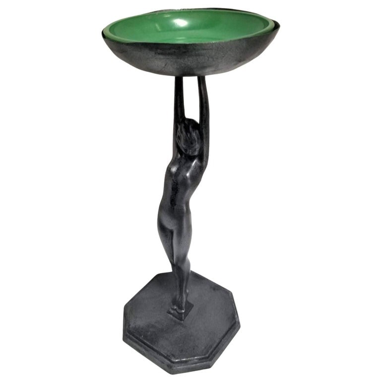 Frankart #210 Nude Female Table Top Ashtray w/ Green Glass Bowl - 2