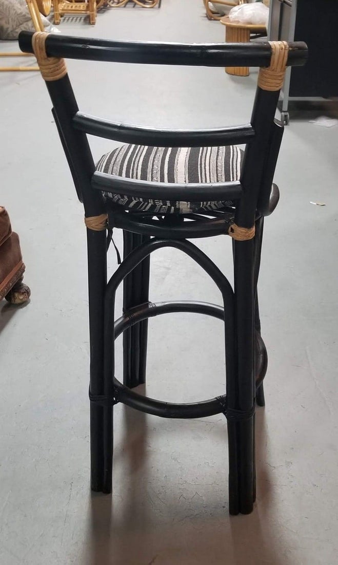 Restored Black Rattan Bar Stools Pair in the style of John Wisner - 6