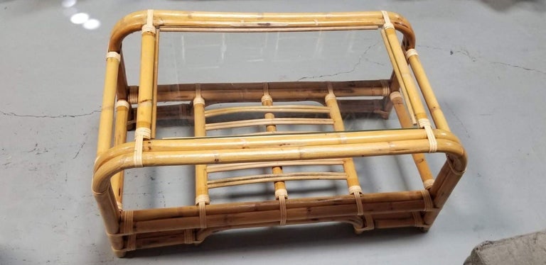 Restored 2-Tiered Rattan Coffee Table w/ Glass Top - 3