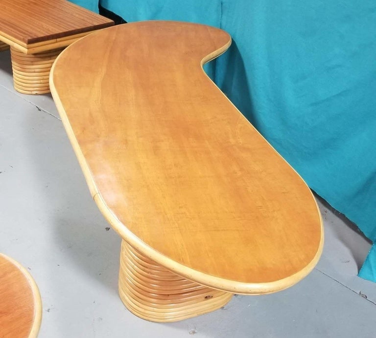 Restored Rattan & Mahogany Asymmetric "J" Coffee Table - 4