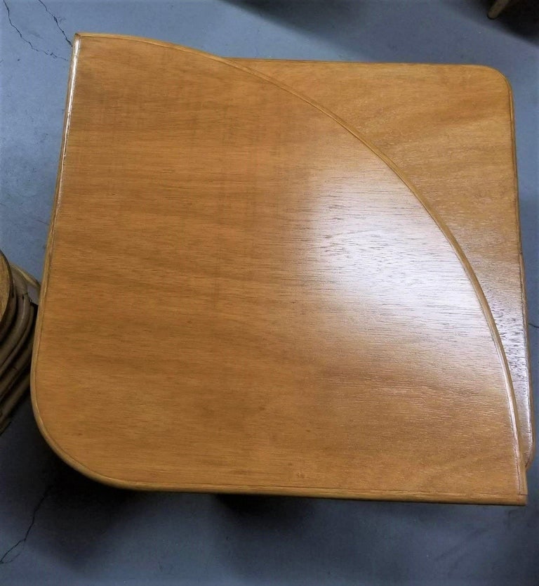Restored Ratan and Mahogany Two-Tiered Corner Table with Stacked Rattan Base - 9