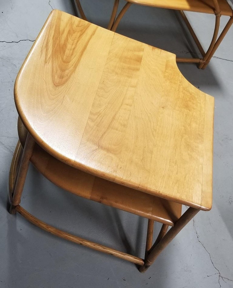 Restored Mid Century Maple and Faux Rattan Corner Table by Heywood Wakefield - 7