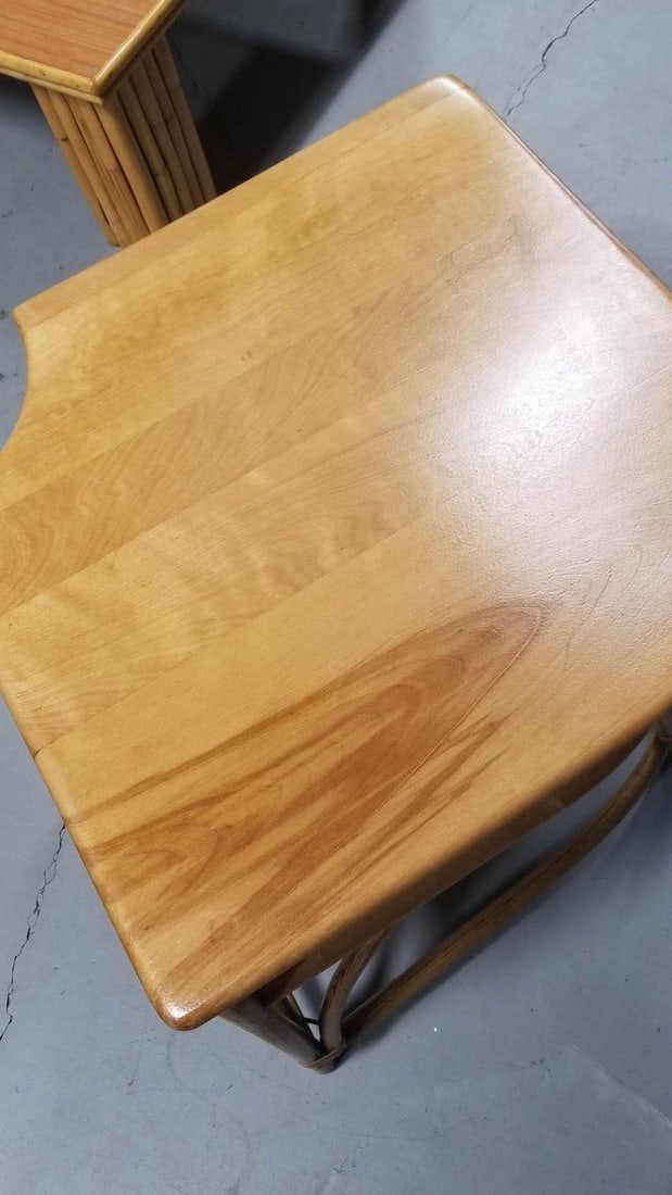 Restored Mid Century Maple and Faux Rattan Corner Table by Heywood Wakefield - 8