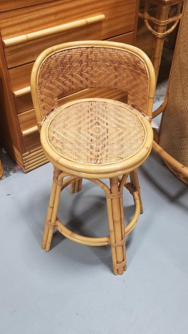 Restored Rattan & Wicker Swivel Bar Stool Set of 2 - 3