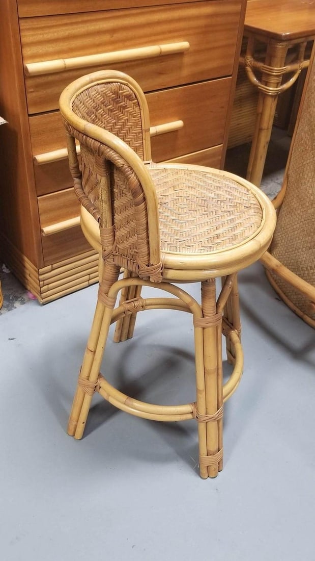 Restored Rattan & Wicker Swivel Bar Stool Set of 2 - 4