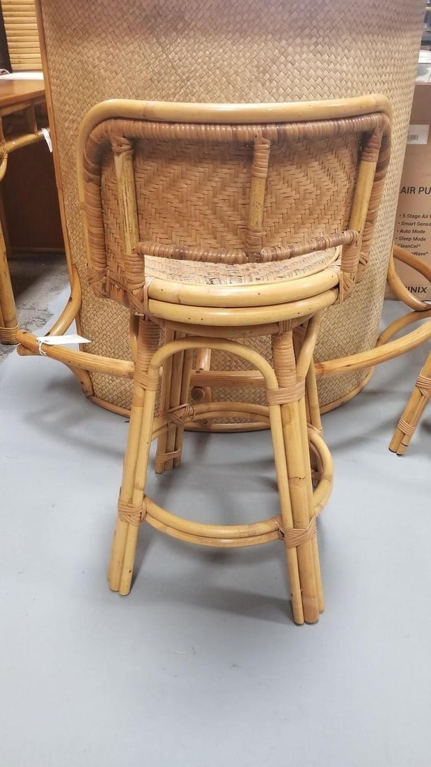Restored Rattan & Wicker Swivel Bar Stool Set of 2 - 8