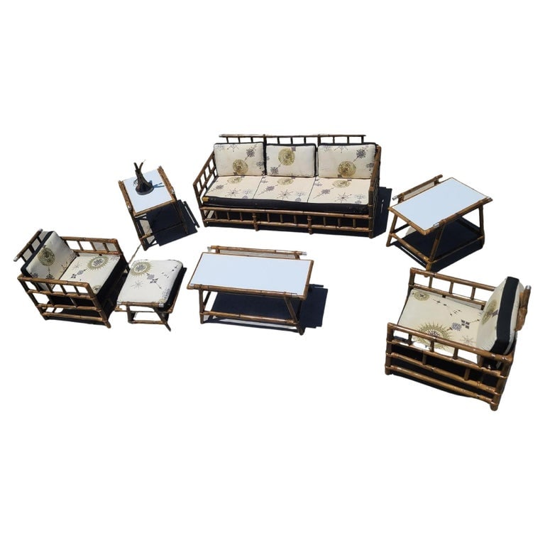 Restored 8 Piece "Far Horizon" Rattan Livingroom Set by John Wisner For Ficks - 2