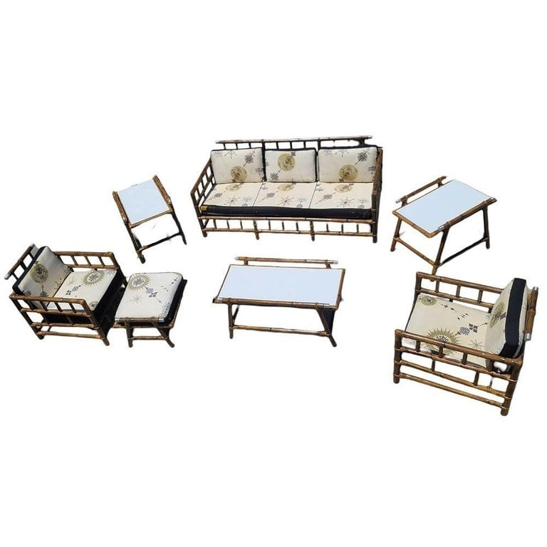 Restored 8 Piece "Far Horizon" Rattan Livingroom Set by John Wisner For Ficks - 3
