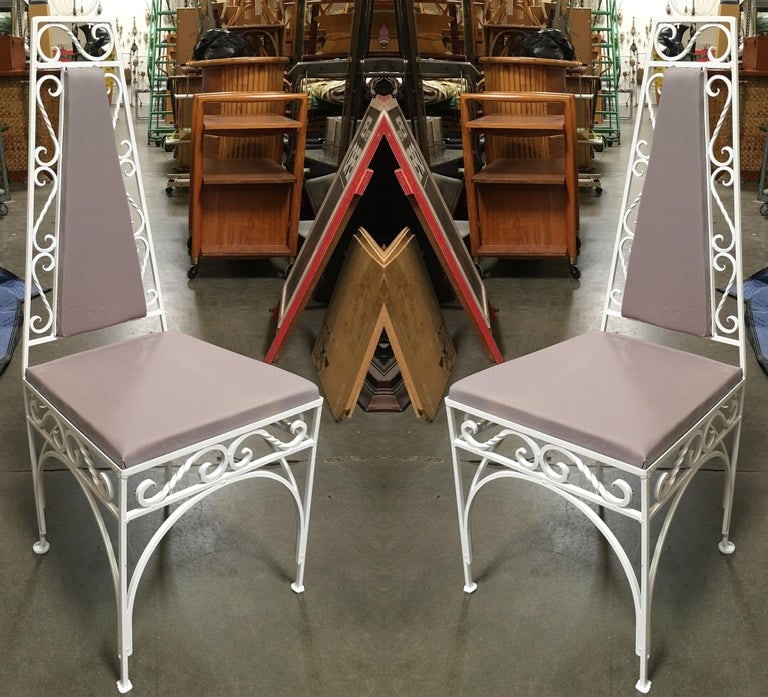 Mid-Century Modernist High Back Chair with Scrolling Pattern, Set of Two - 10
