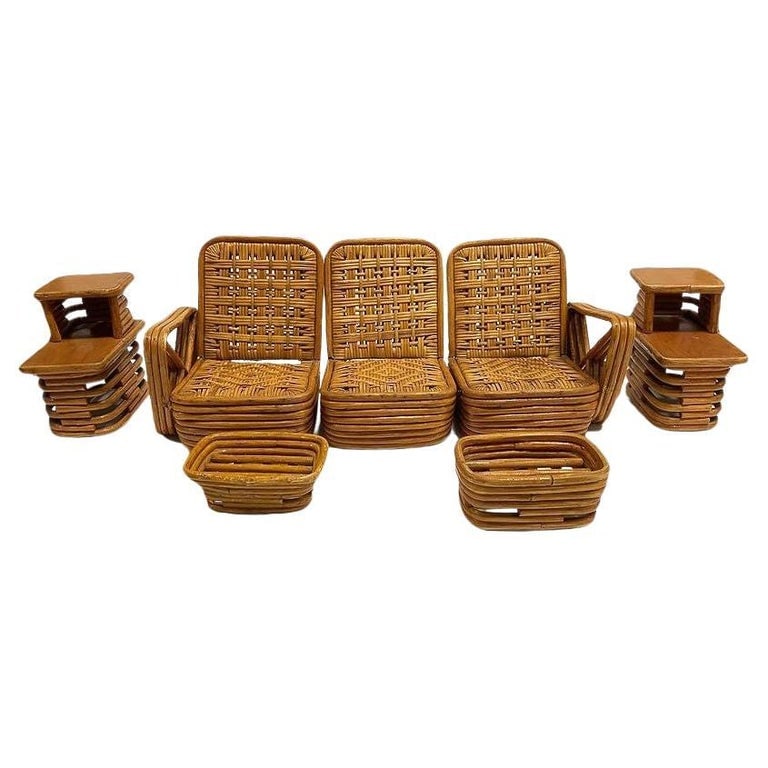 Paul Frankl Style Salesman Sample Miniature Rattan Livingroom Set, 1950 - 2