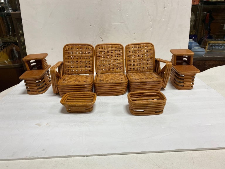 Paul Frankl Style Salesman Sample Miniature Rattan Livingroom Set, 1950 - 3
