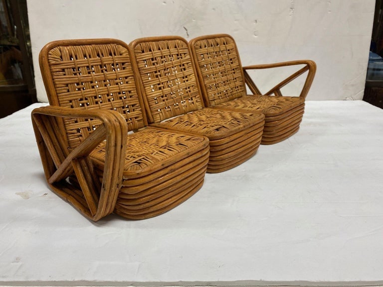 Paul Frankl Style Salesman Sample Miniature Rattan Livingroom Set, 1950 - 4