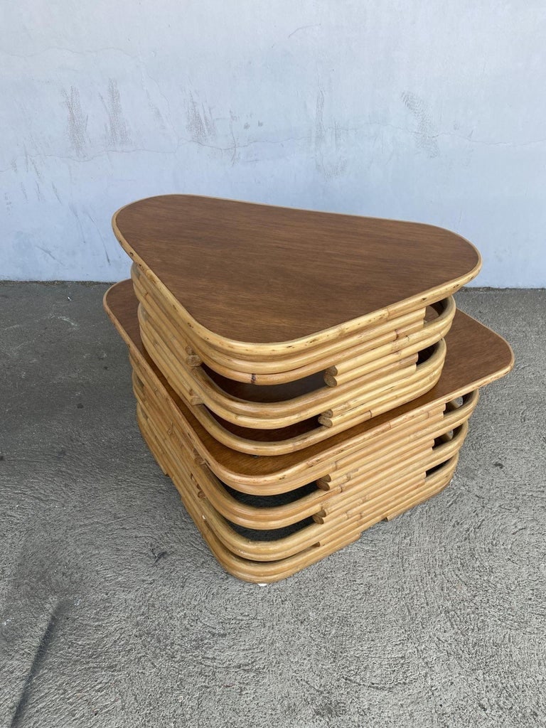 Restored Stacked Two-Tier Rattan Corner Side Table - 5