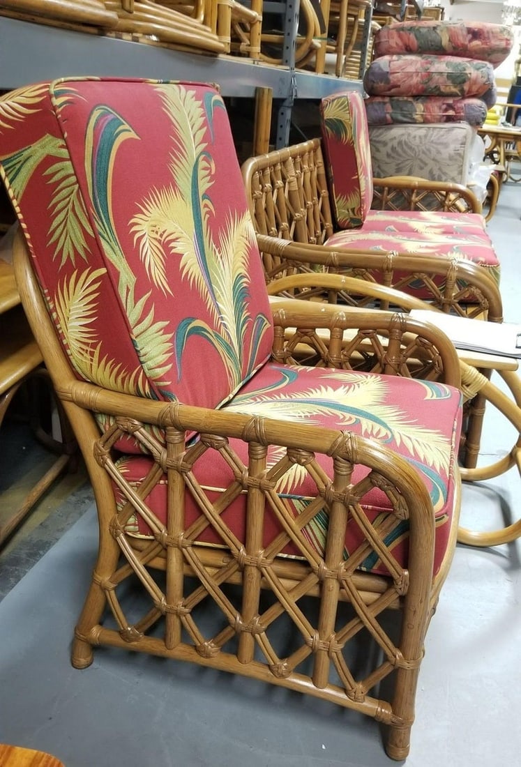 Restored Mid Century Lattice Rattan Sofa & Lounge Chair Livingroom Set - 7