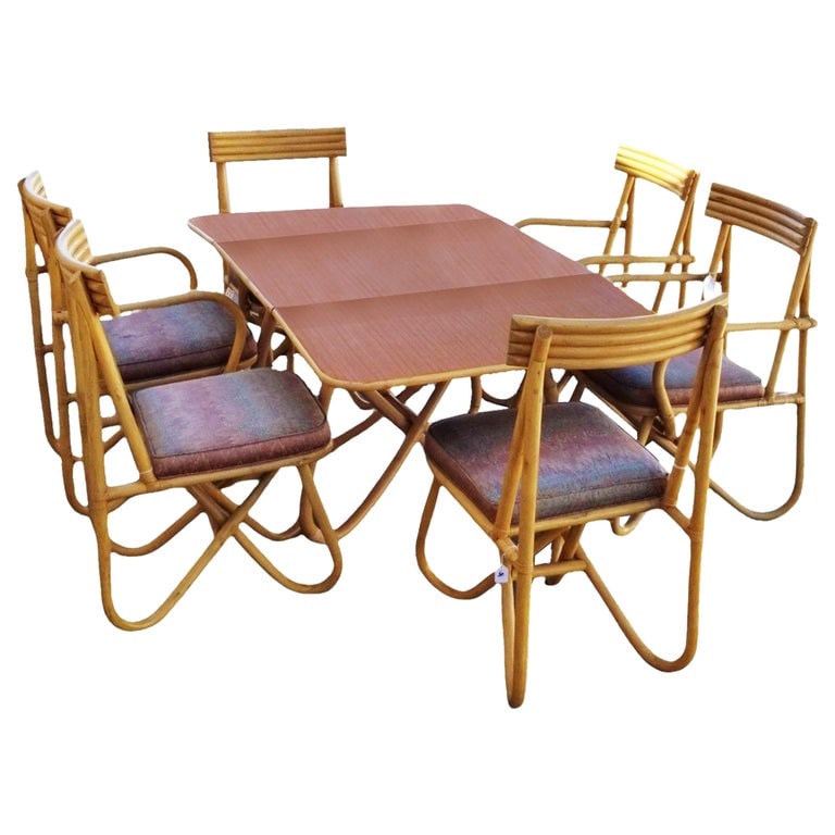 Restored Rattan "Loop" Leg Six Chairs and Dining Table Set (1 of 6)