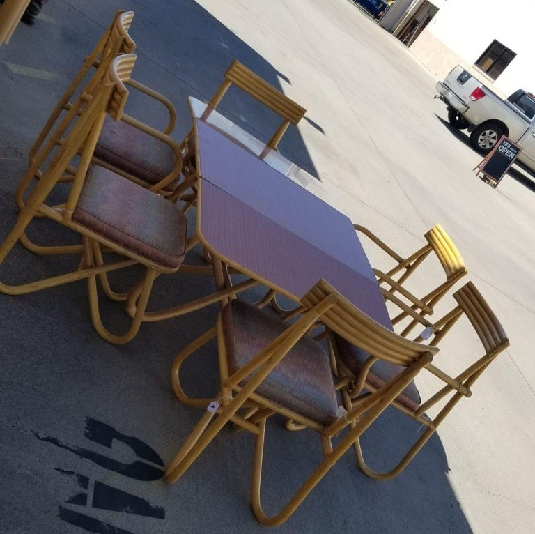 Restored Rattan "Loop" Leg Six Chairs and Dining Table Set - 3