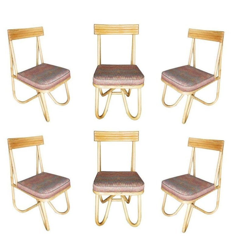 Restored Rattan "Loop" Leg Six Chairs and Dining Table Set - 5