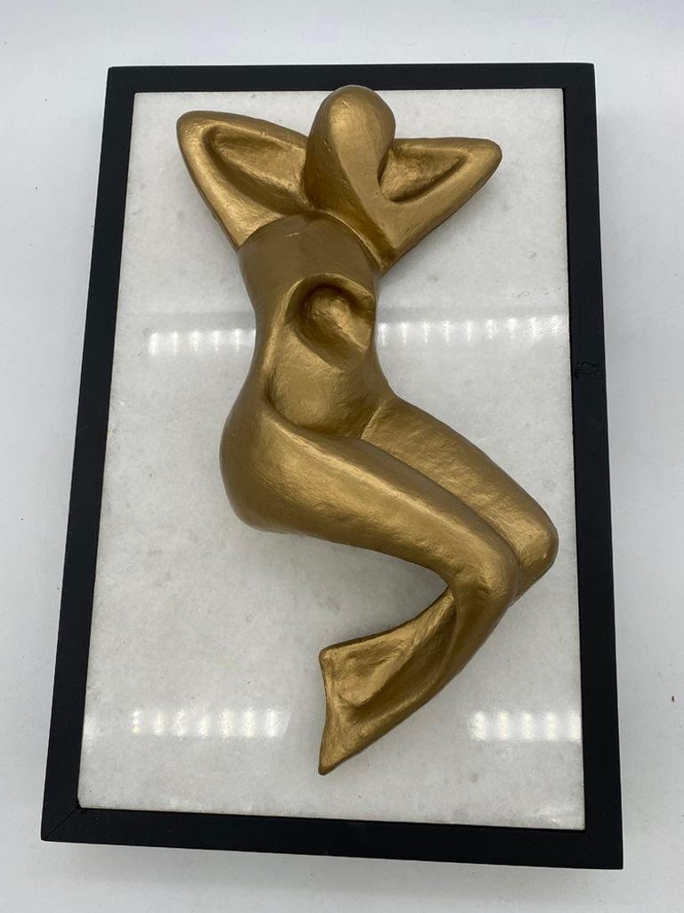 Abstract Nude Bronze Female Sculpture on white Marble Base - 3