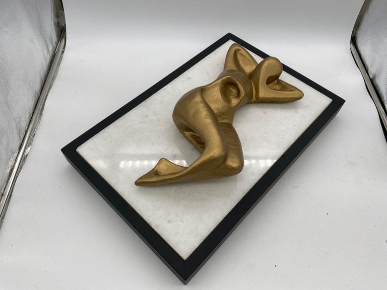 Abstract Nude Bronze Female Sculpture on white Marble Base - 4