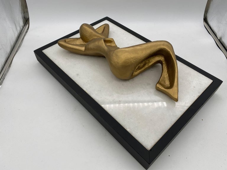 Abstract Nude Bronze Female Sculpture on white Marble Base - 6