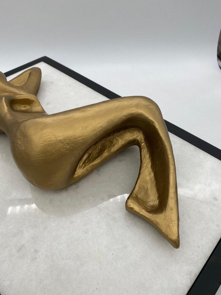 Abstract Nude Bronze Female Sculpture on white Marble Base - 8