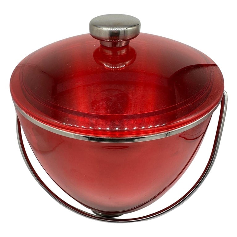 Mid-century Red Acrylic & Stainless Steel Ice Bucket - 2