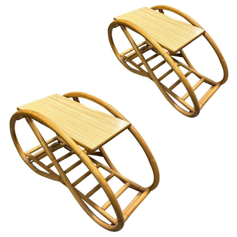 Restored 3/4 Pretzel "Grasshopper" Rattan Side Table w/ Formica Tops Set of 2 - 2