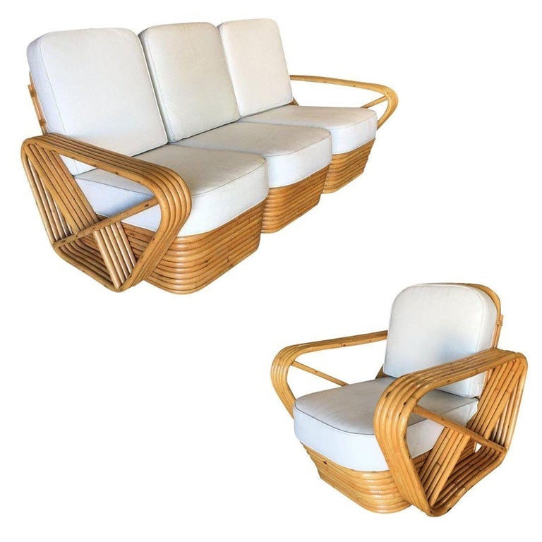Restored 5-Strand Square Pretzel Sofa & Lounge Chair Livingroom Set - 2