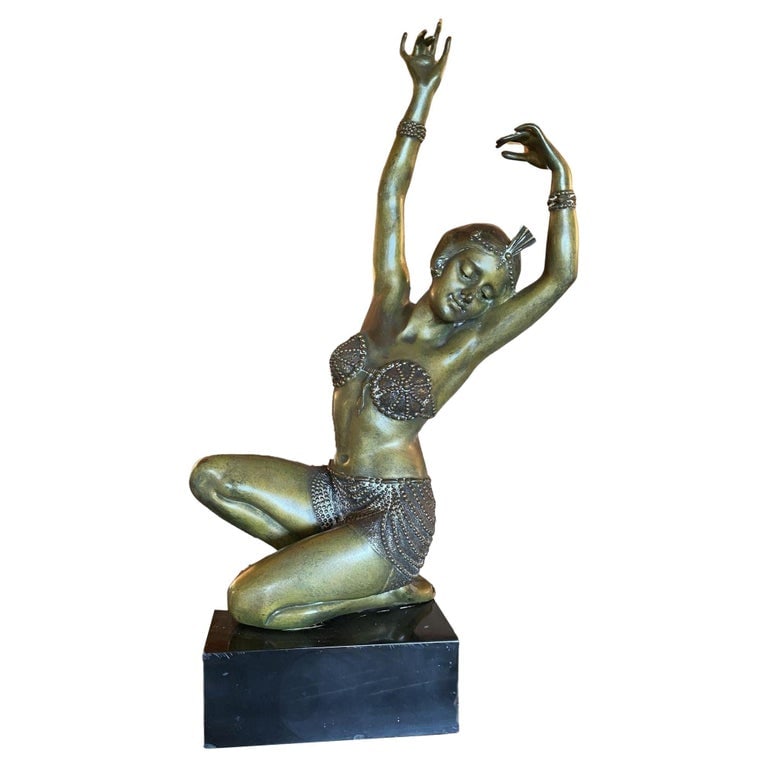 Art Deco Bronze Flapper Girl Statue on Marble by Affortunato Gory - 2