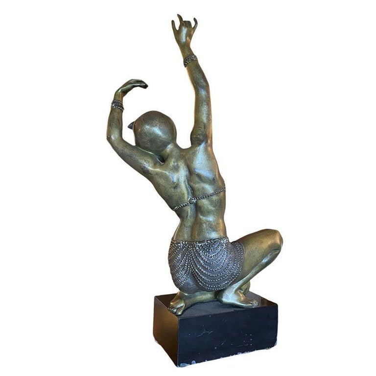 Art Deco Bronze Flapper Girl Statue on Marble by Affortunato Gory - 3