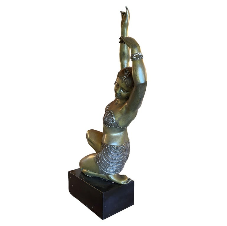 Art Deco Bronze Flapper Girl Statue on Marble by Affortunato Gory - 4