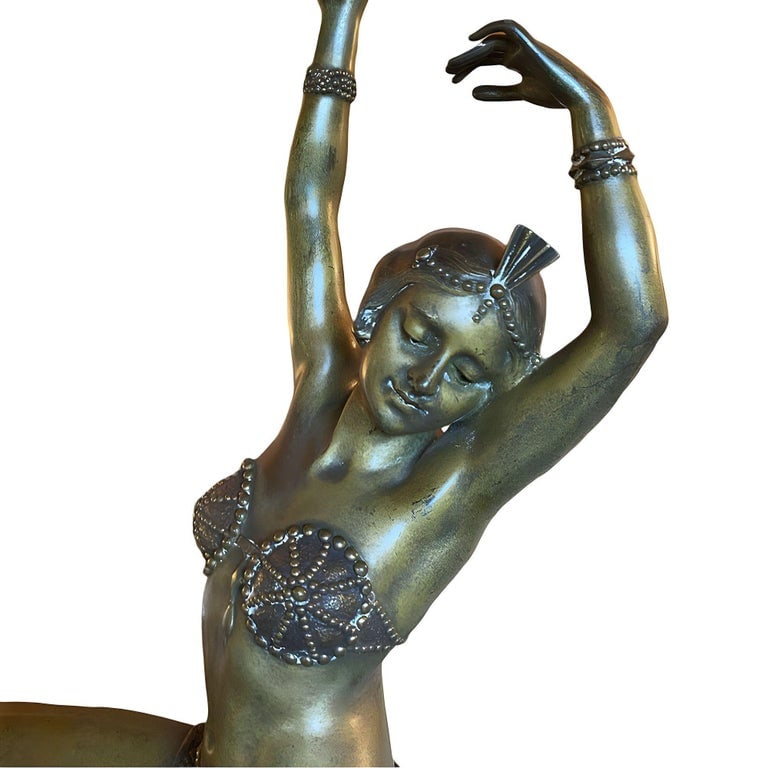 Art Deco Bronze Flapper Girl Statue on Marble by Affortunato Gory - 5