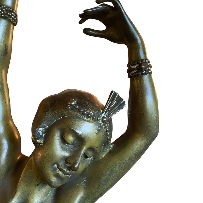 Art Deco Bronze Flapper Girl Statue on Marble by Affortunato Gory - 6