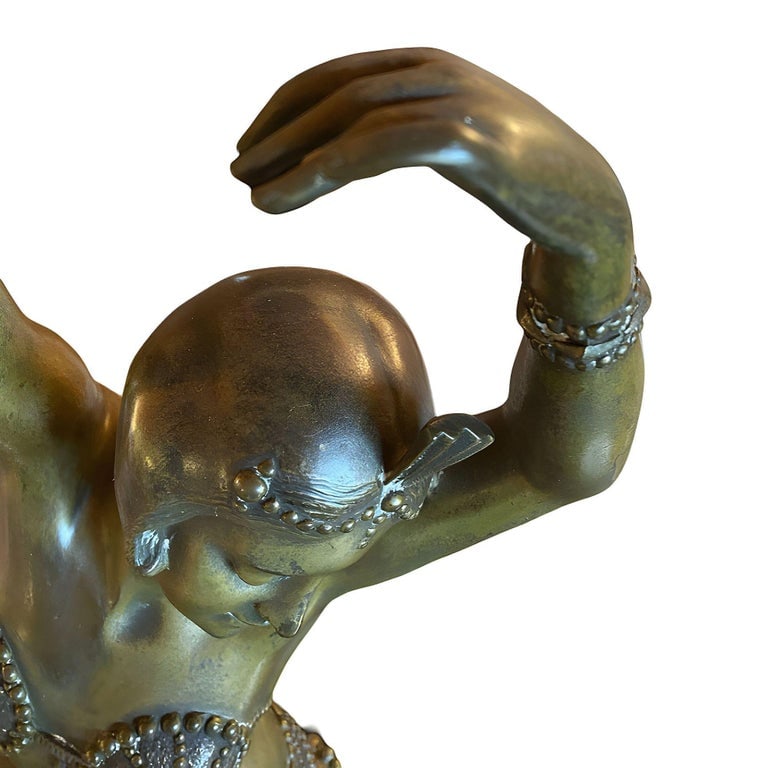 Art Deco Bronze Flapper Girl Statue on Marble by Affortunato Gory - 7