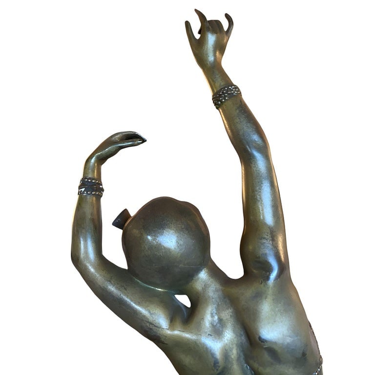 Art Deco Bronze Flapper Girl Statue on Marble by Affortunato Gory - 8