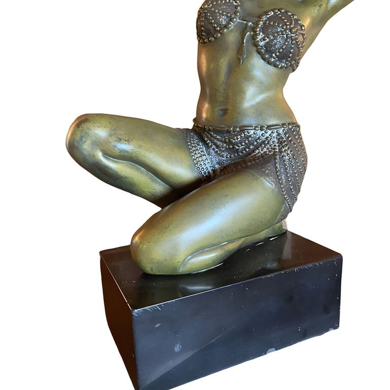 Art Deco Bronze Flapper Girl Statue on Marble by Affortunato Gory - 9