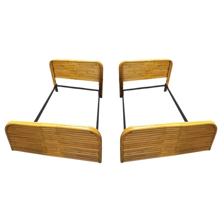 Pair of Mid-Century Restored 1948 Stacked Rattan Bed TWIN - Bed Frames Only - 2
