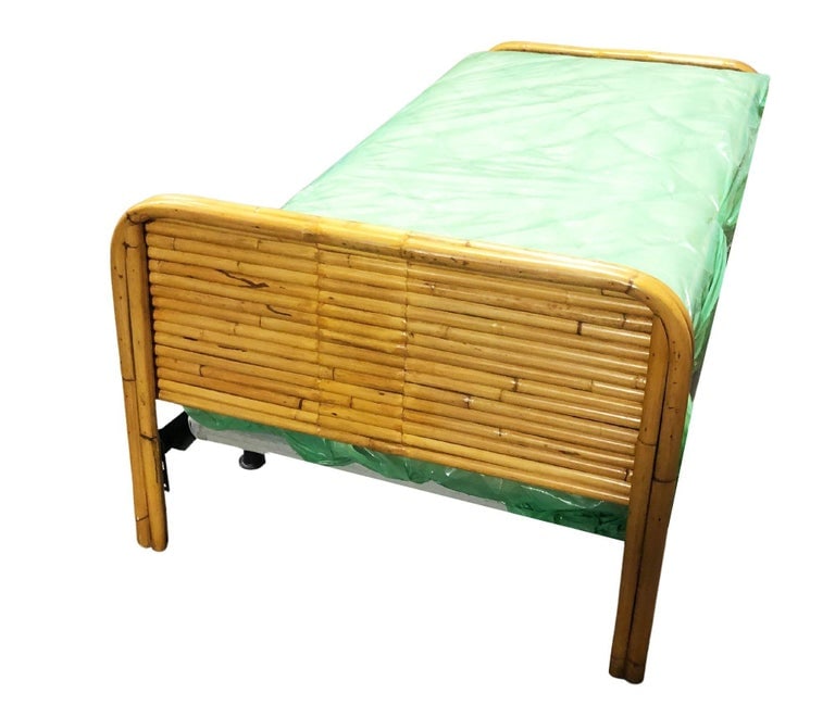 Pair of Mid-Century Restored 1948 Stacked Rattan Bed TWIN - Bed Frames Only - 3