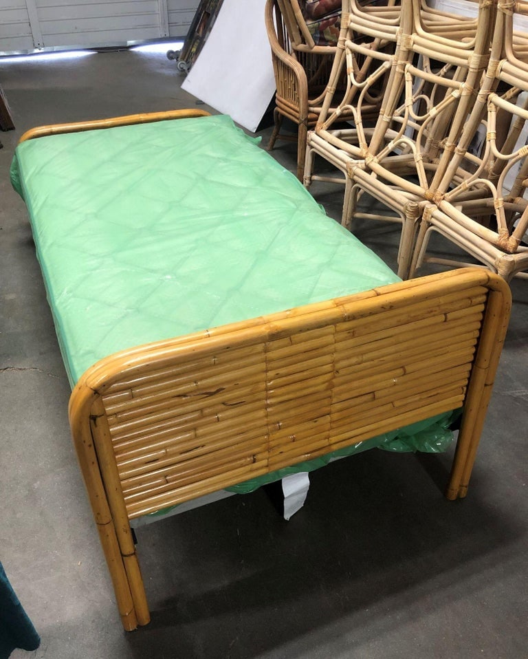 Pair of Mid-Century Restored 1948 Stacked Rattan Bed TWIN - Bed Frames Only - 5
