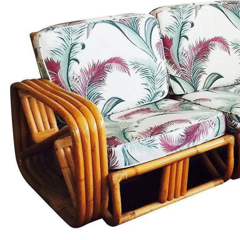 Restored 4-Strand Square Pretzel Rattan Corner Sectional Sofa for Six by Ritts - 3