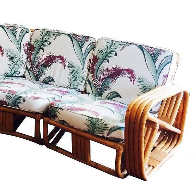 Restored 4-Strand Square Pretzel Rattan Corner Sectional Sofa for Six by Ritts - 6