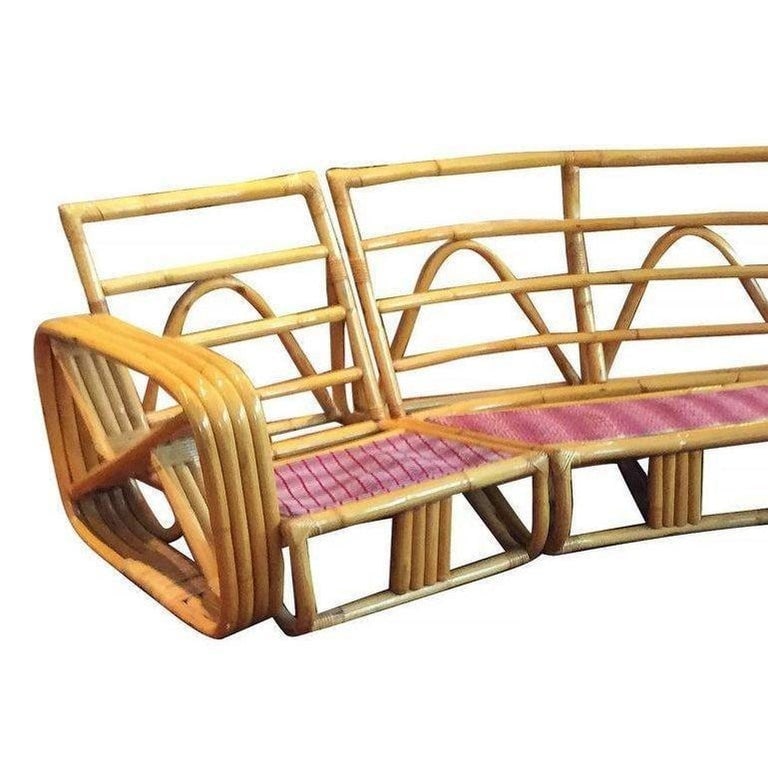 Restored 4-Strand Square Pretzel Rattan Corner Sectional Sofa for Six by Ritts - 7