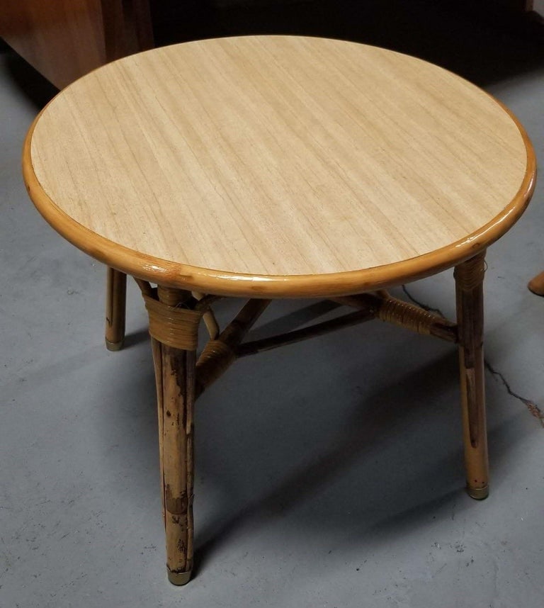 Restored Rattan Small Round Side Table - 3