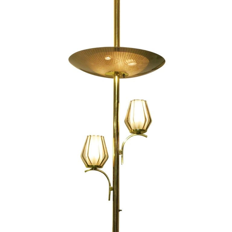 Mid Century Brass Triple Light Floor to Ceiling Tension Pole Lamp - 4